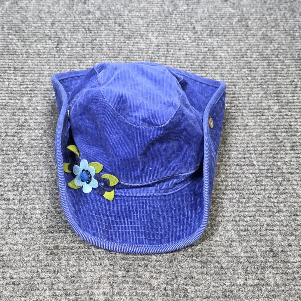 The Childrens Place Corduroy Sun Bucket Hat Girls 7-8 Blue Flower Snap Up Sides